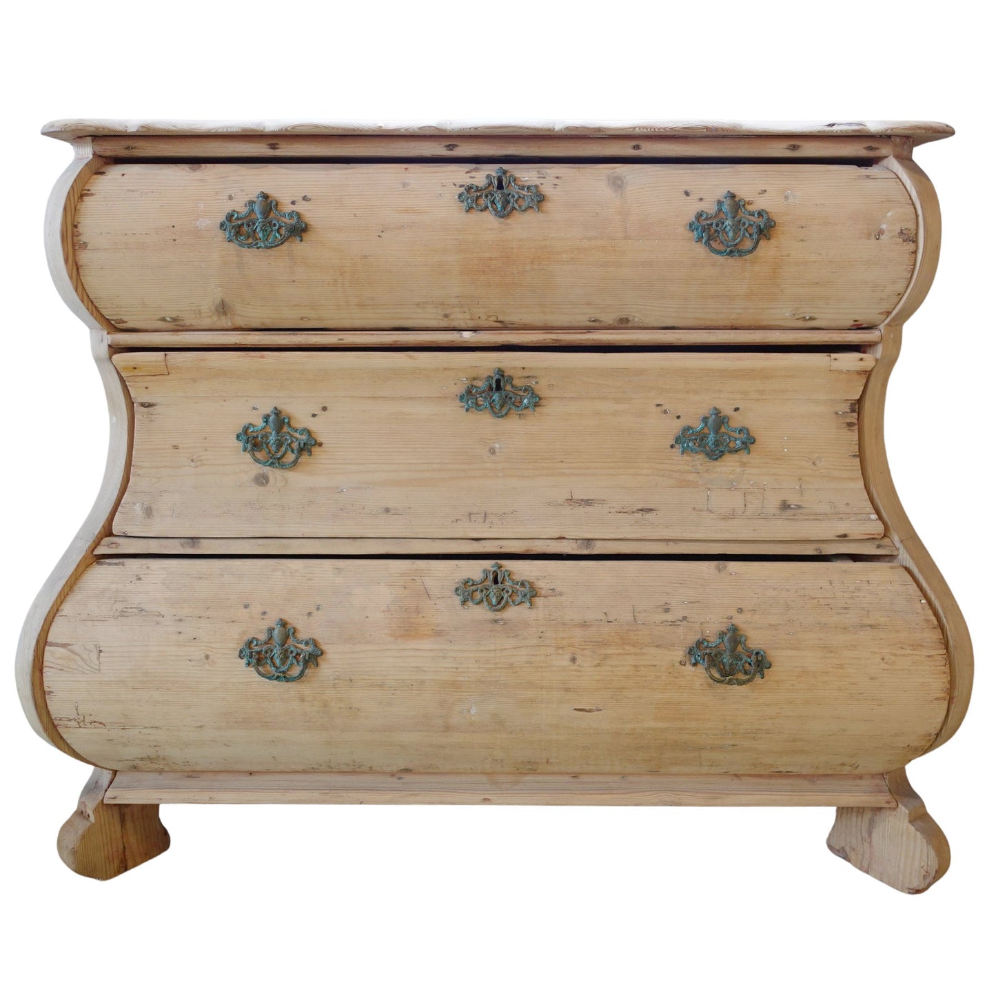 Antique Stripped Finish Dutch Serpentine Commode