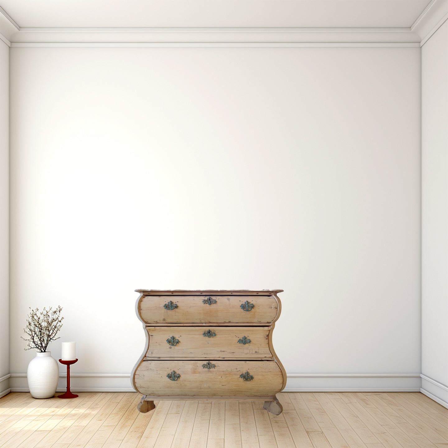 19th century Antique Stripped Finish Dutch Serpentine Commode