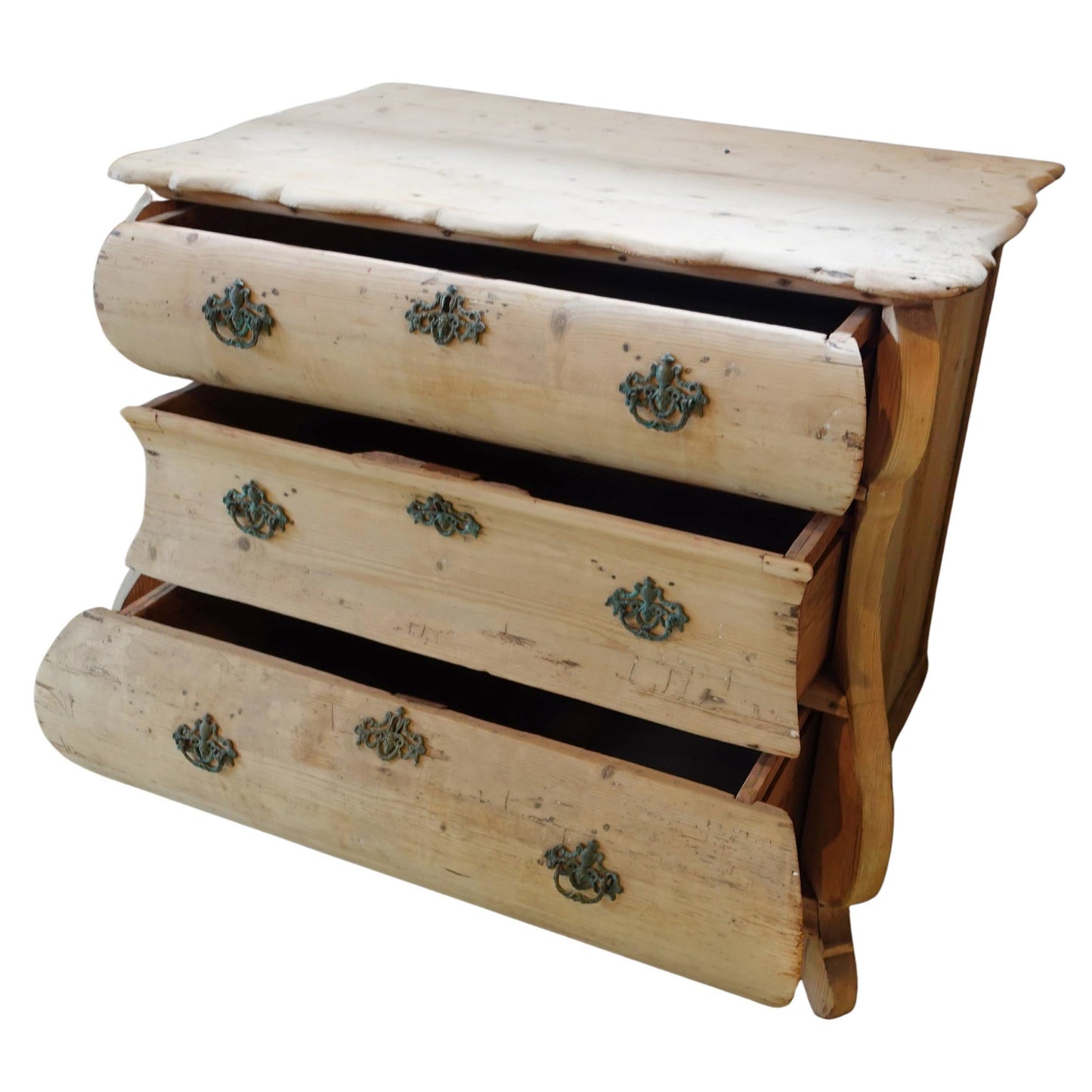 19th century Antique Stripped Finish Dutch Serpentine Commode