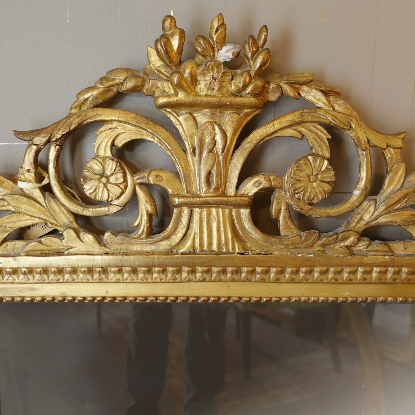 Detail of a gold giltwood antique Swedish vintage mirror for sale online