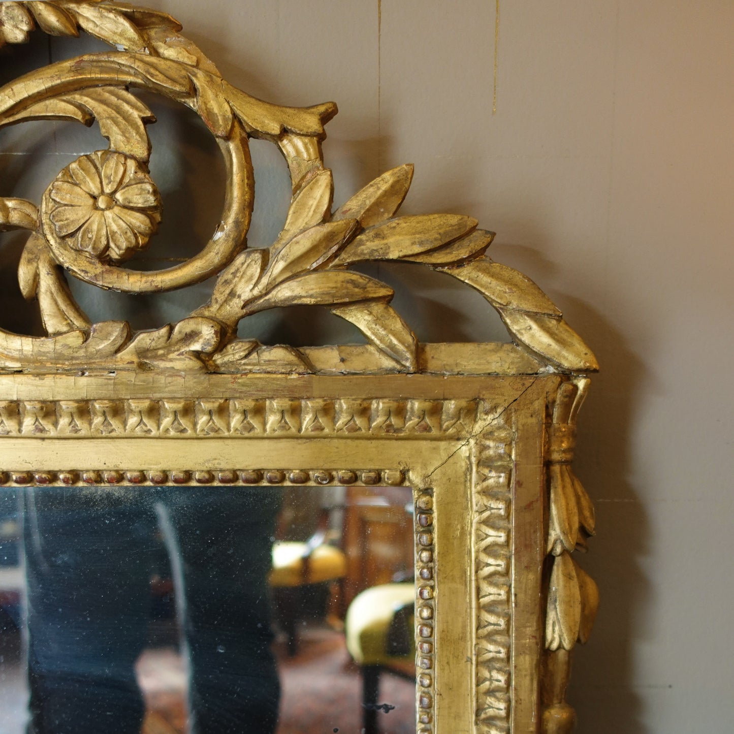 Gustavian giltwood mirror detail