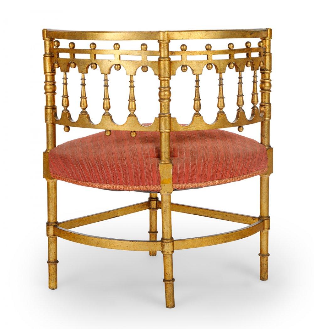Three giltwood and fabric upholstered French Provincial meets Art Nouveau Corner Chairs