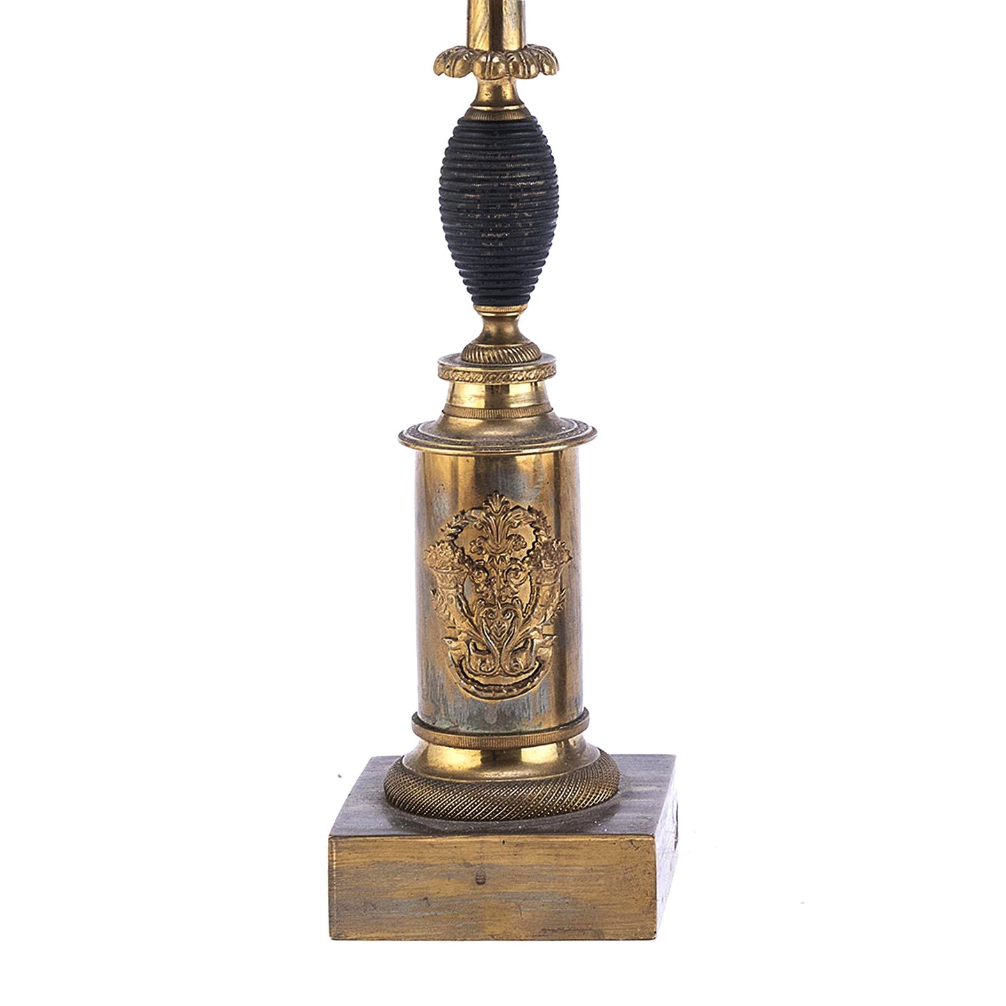 A distinctive pair of 19th century Empire Style Gilt Metal candlesticks