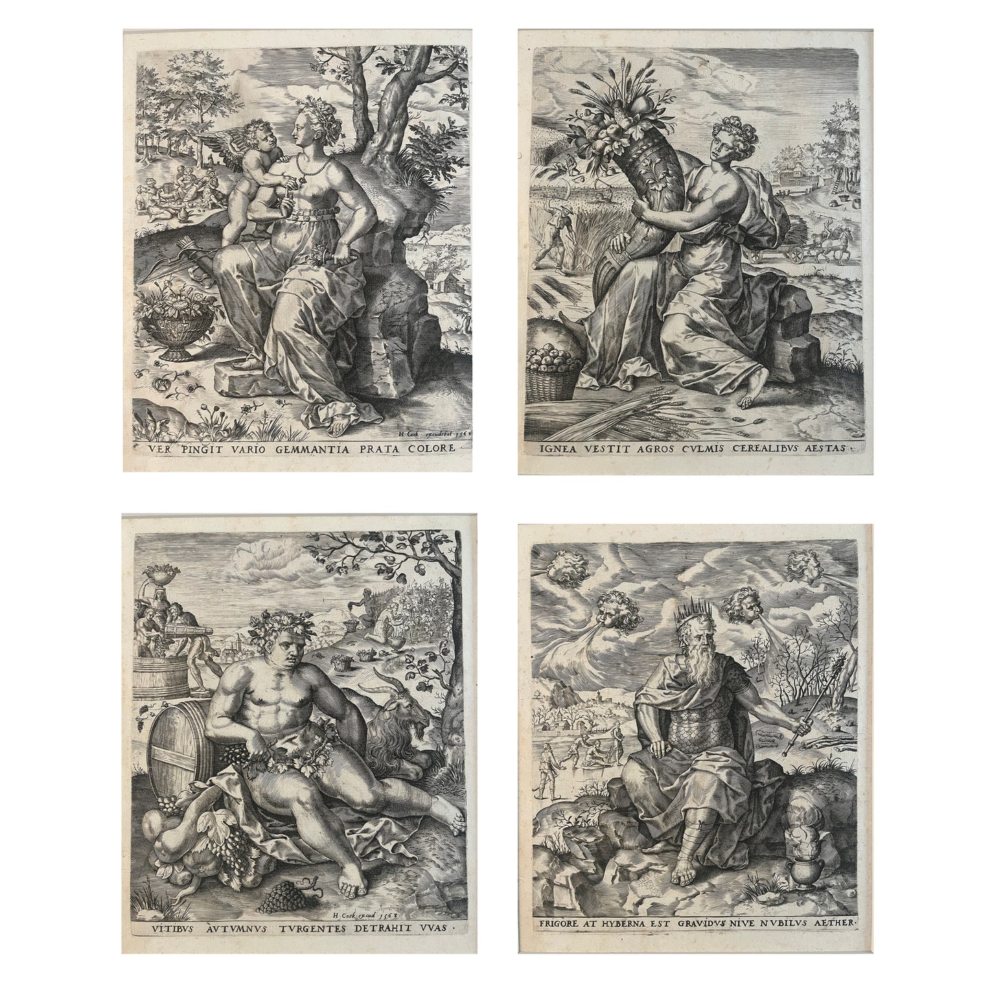 Suite of late 16th century Engravings of the Four Seasons after Lambert Lombard