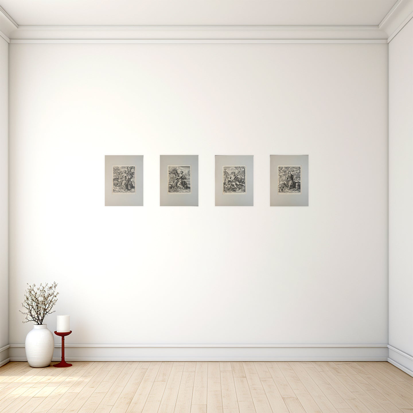 Suite of late 16th century Engravings of the Four Seasons after Lambert Lombard