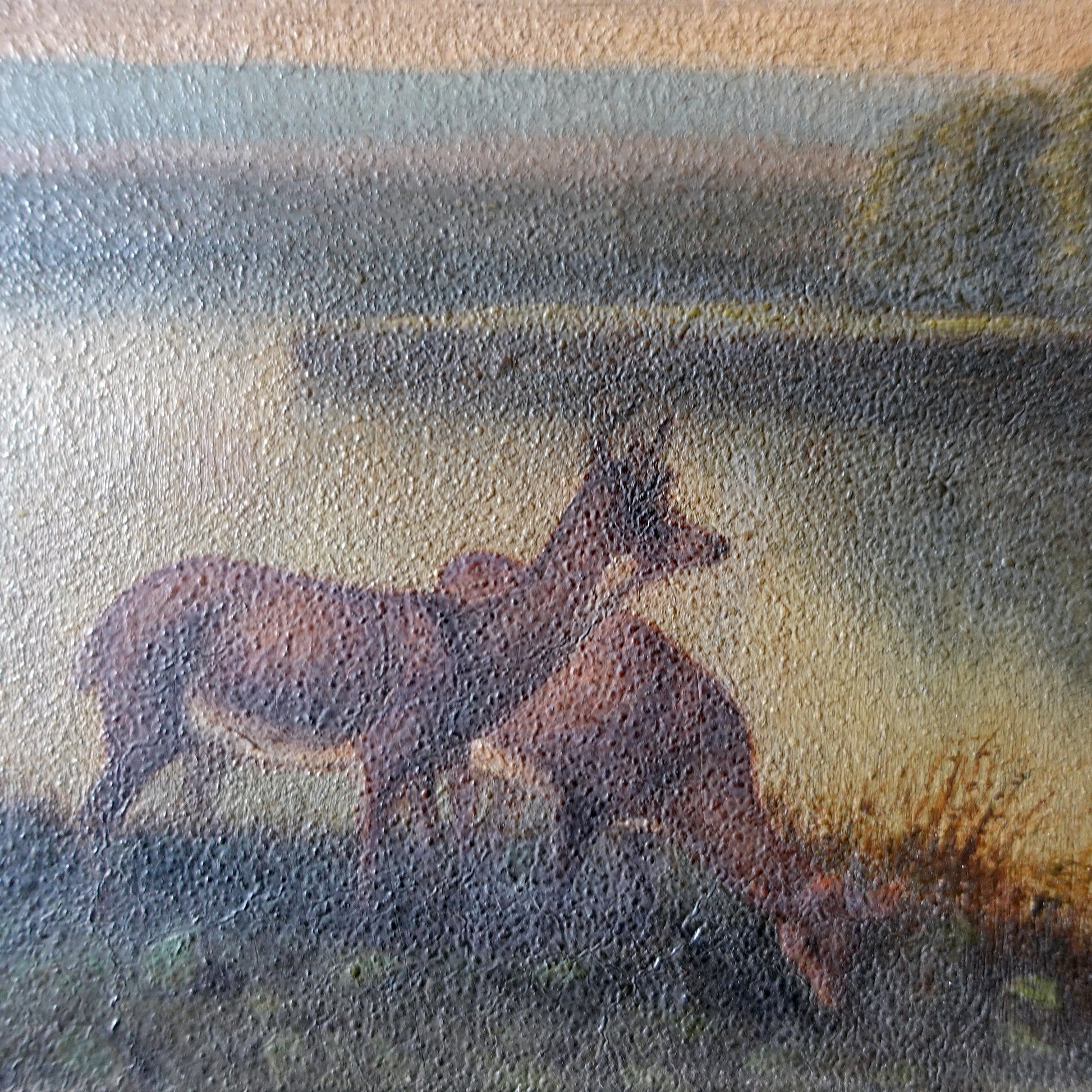 Antique American Oil Painting of Deer Beside a Lake in a Giltwood Frame