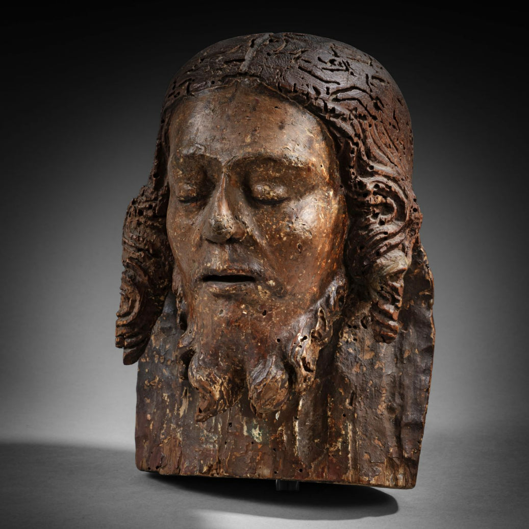 15th century Florentine Sculpted Wooden Head of Christ from the Maiano brothers workshop