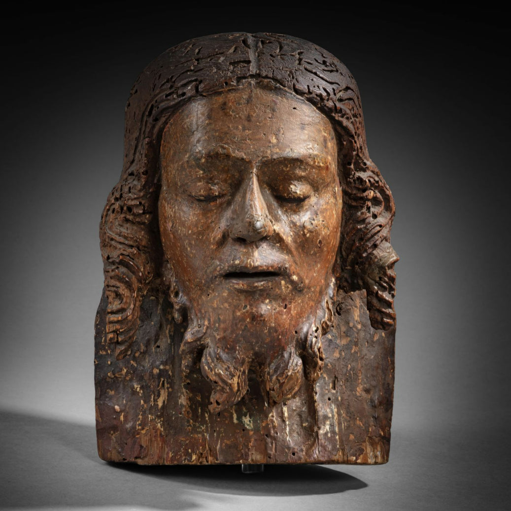 15th century Florentine Sculpted Wooden Head of Christ from the Maiano brothers workshop