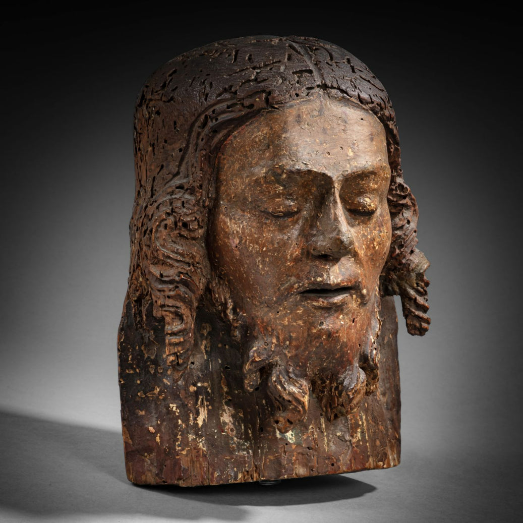 15th century Florentine Sculpted Wooden Head of Christ from the Maiano brothers workshop