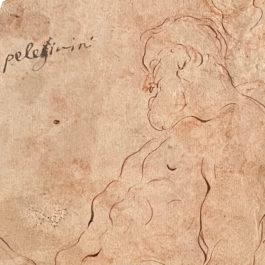 18th century sketch of Samson Defeating the Philistines attributed to Pellegrini, after Michelangelo