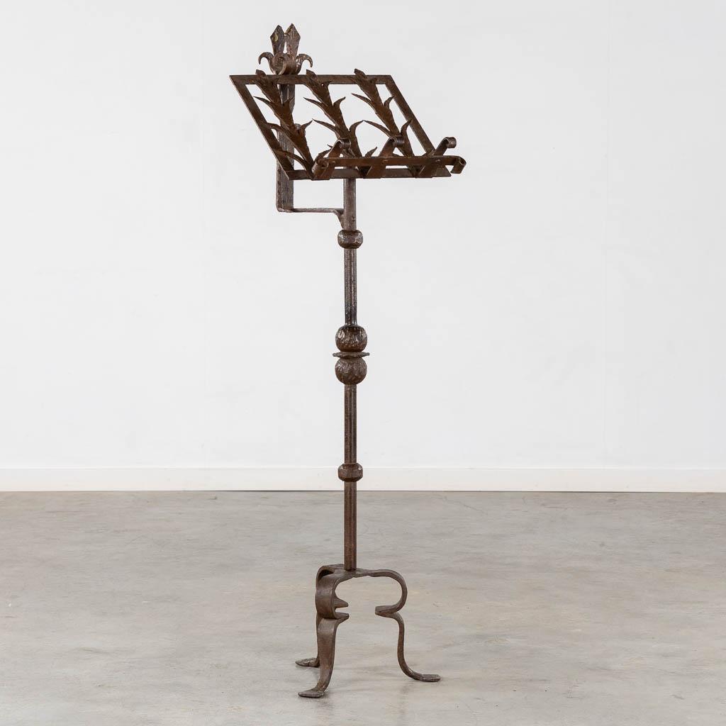 An impressive Gothic Revival wrought iron Lectern or Music stand with articulated candle mount