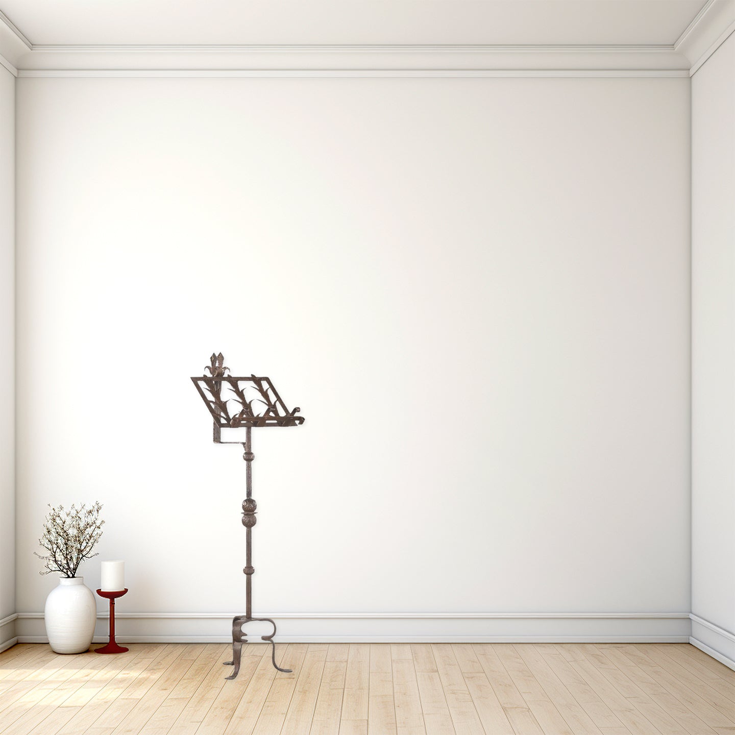 An impressive Gothic Revival wrought iron Lectern or Music stand with articulated candle mount