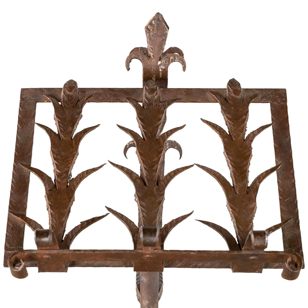 An impressive Gothic Revival wrought iron Lectern or Music stand with articulated candle mount