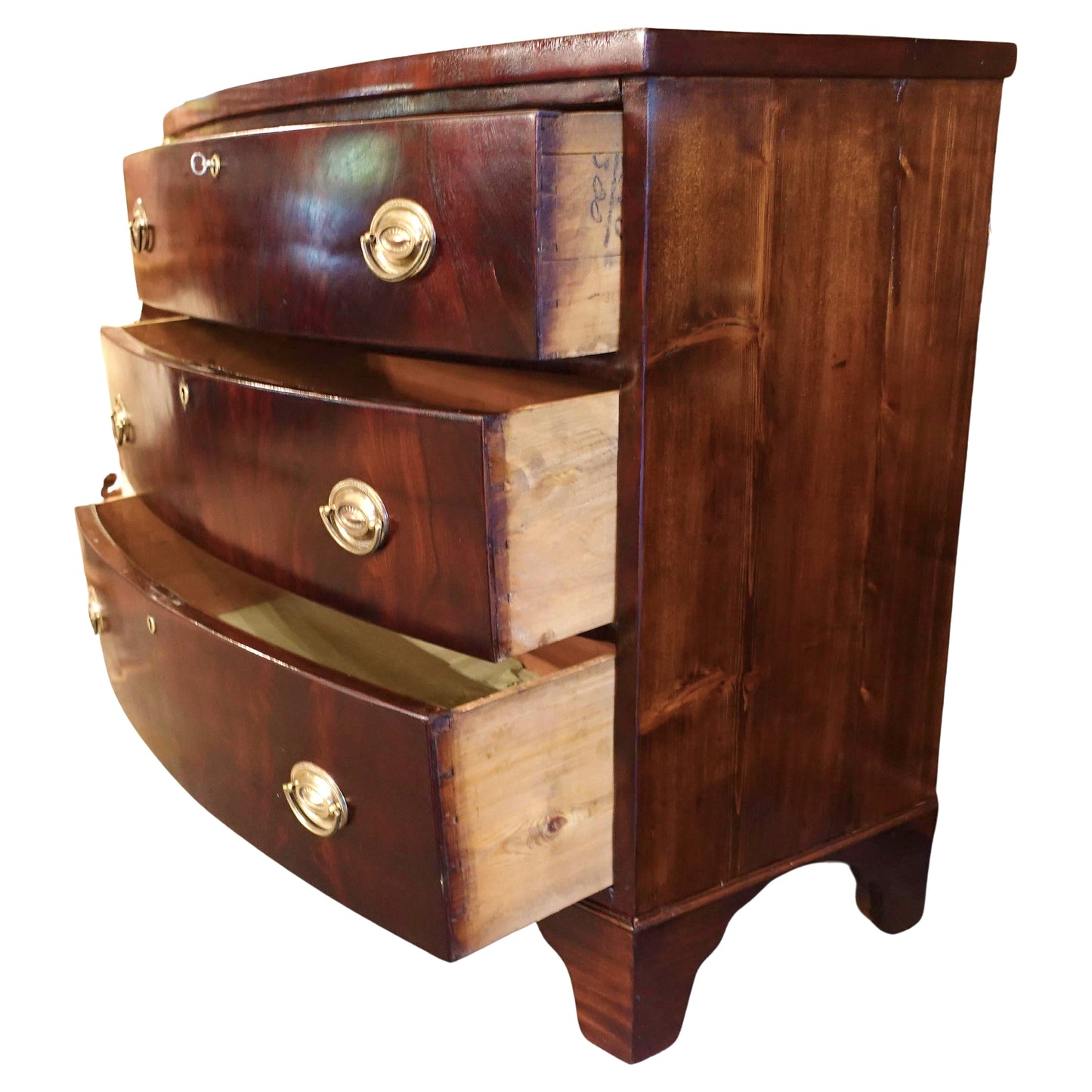 Massachusetts Mahogany Regency Bow Front Dresser, ca. 1800