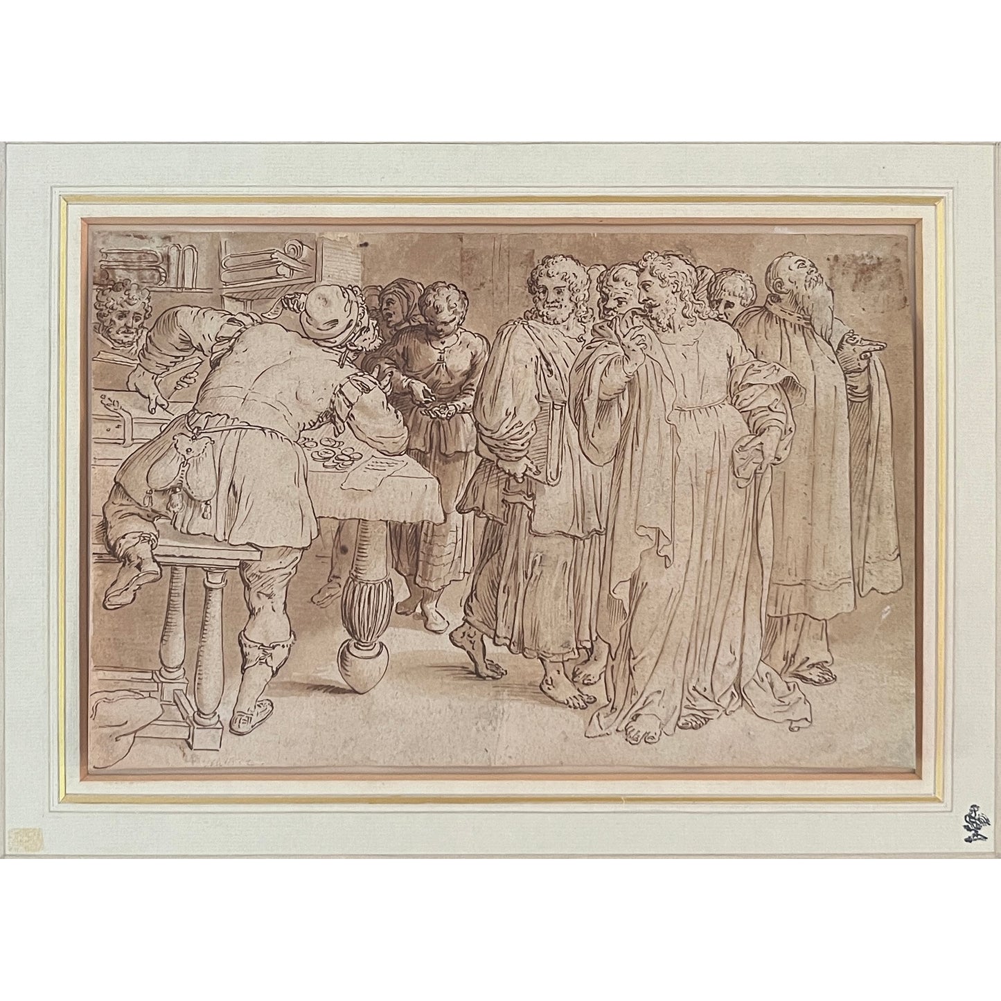 Fine 16th century drawing of the Calling of Matthew by Ambrosius Francken