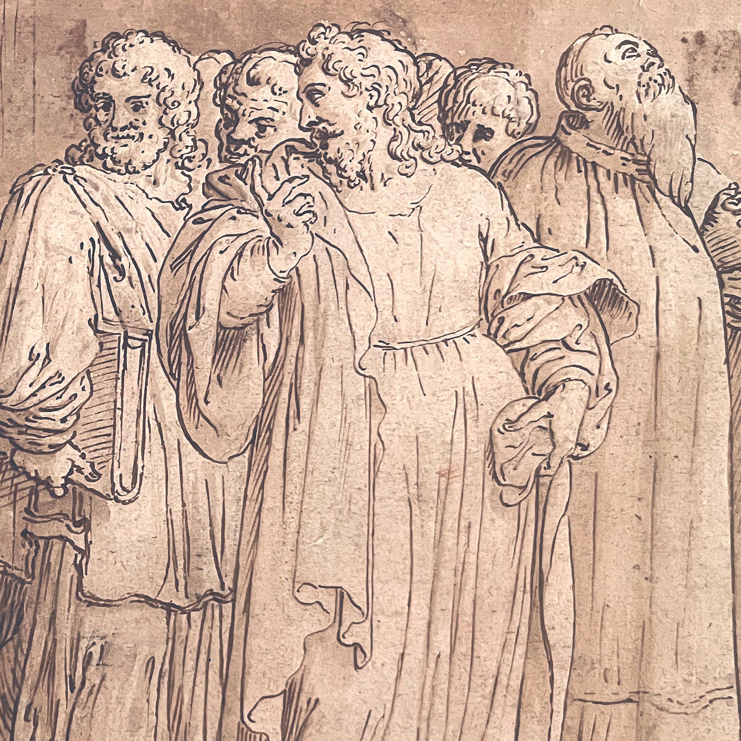 Fine 16th century drawing of the Calling of Matthew by Ambrosius Francken
