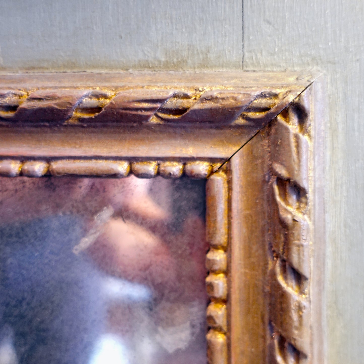 Giltwood and Blue-Grey Framed Trumeau Mirror in Antique Louis XVI style