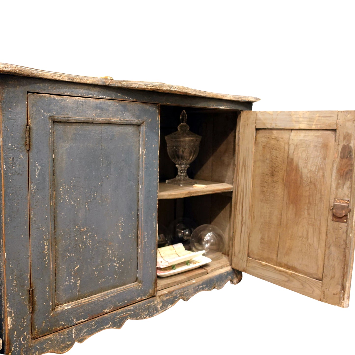 18th century Cerulean Blue distressed Italian Cupboard