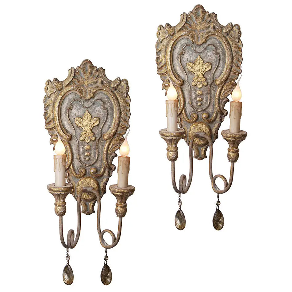 Pair of Traditional Style Antique Reproduction Fleur-de-Lys Motif Sconces
