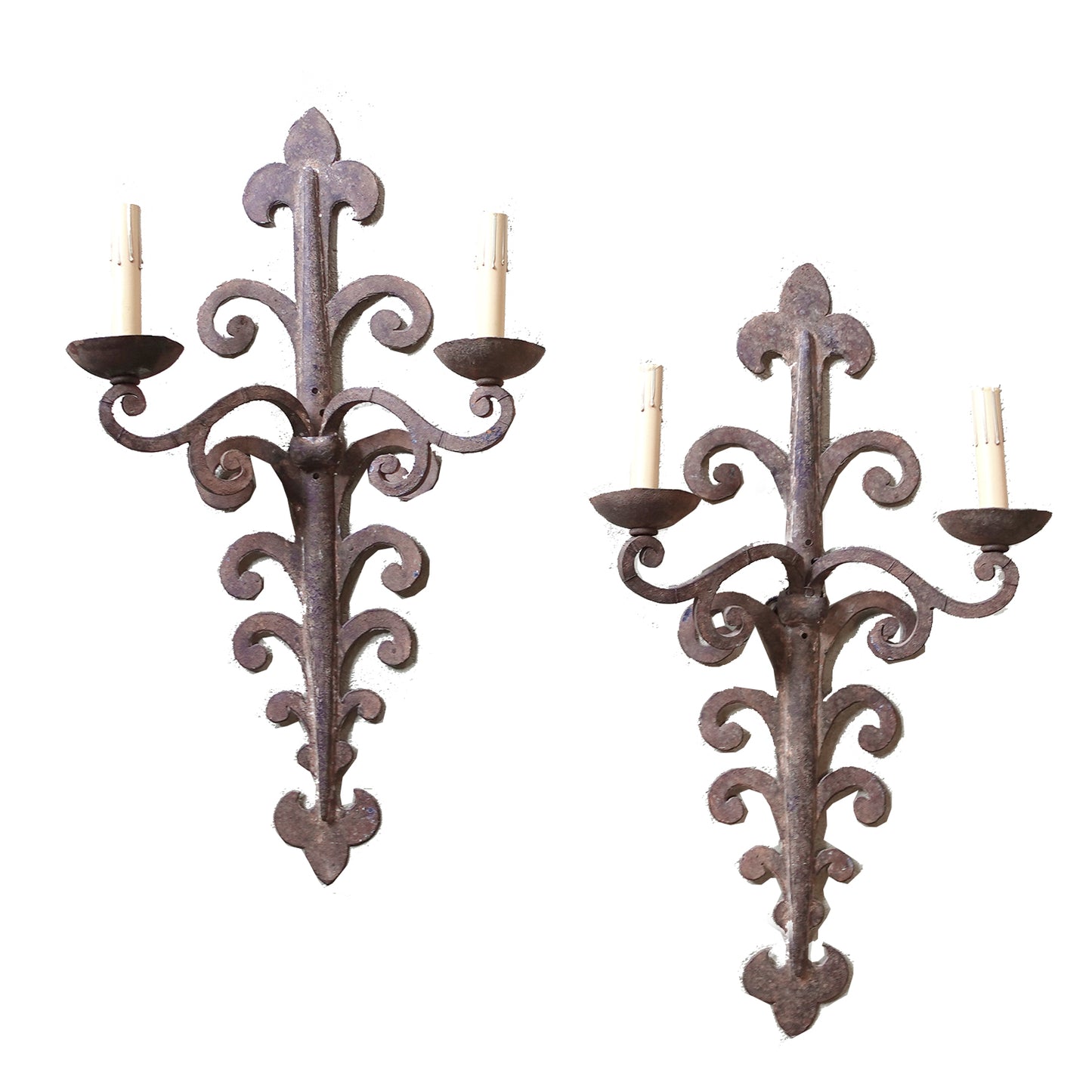 Pair of 18th century Wrought Iron European French Italian Spanish Wall Sconces for a Wine Cellar