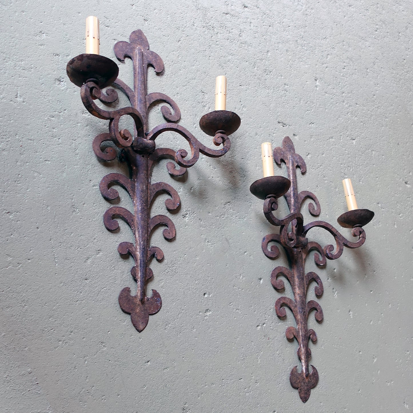 Pair of 18th century Wrought Iron European French Italian Spanish Wall Sconces for a Wine Cellar