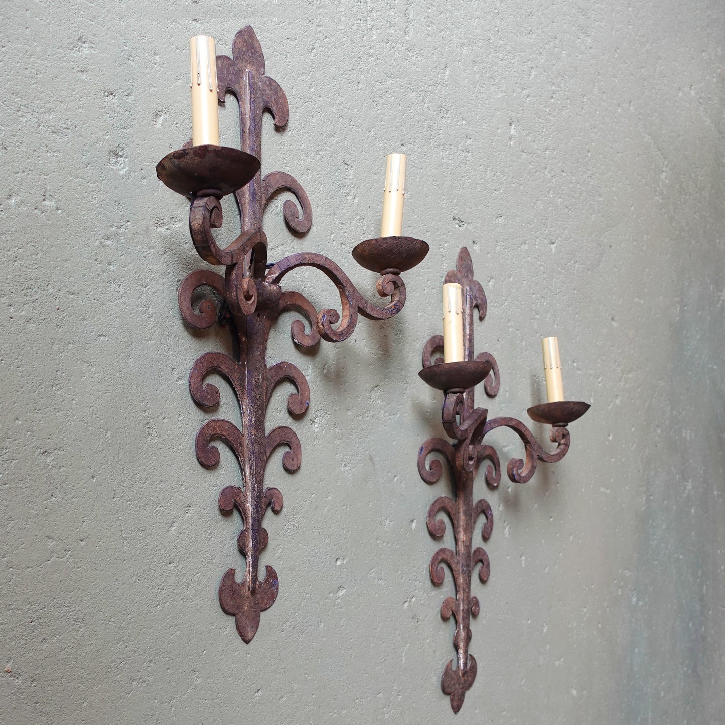 Pair of 18th century Wrought Iron European French Italian Spanish Wall Sconces for a Wine Cellar