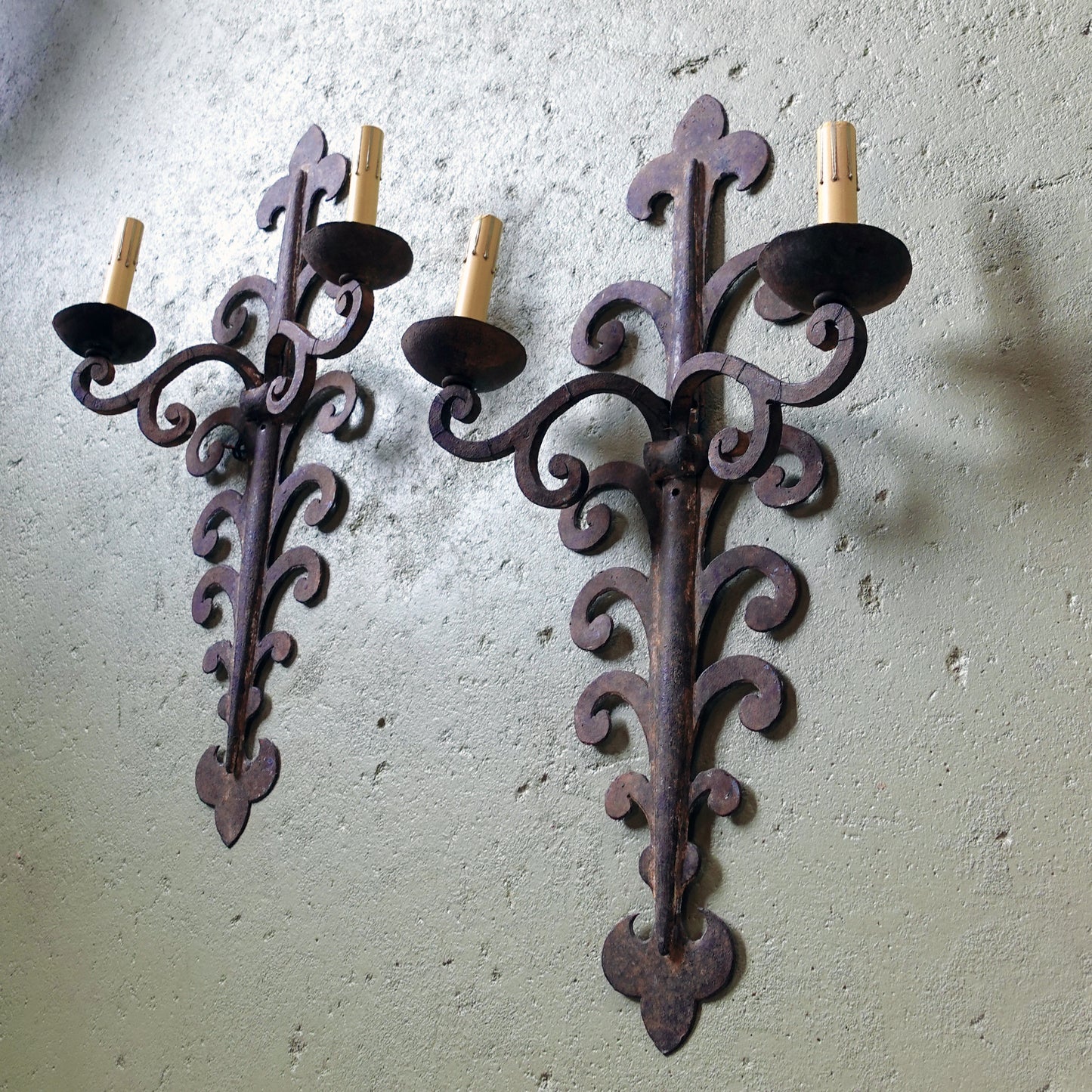 Pair of 18th century Wrought Iron European French Italian Spanish Wall Sconces for a Wine Cellar