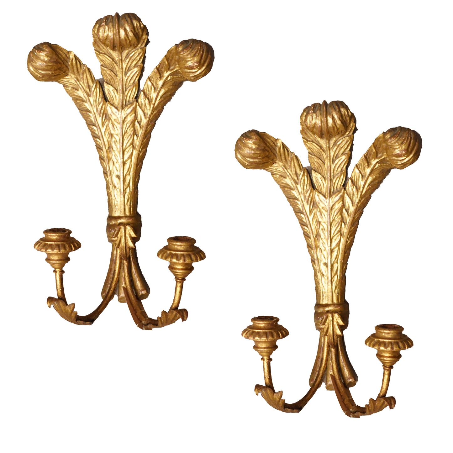 Two-Candle Giltwood Wall Sconces for European style interiors