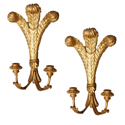 Two-Candle Giltwood Wall Sconces for European style interiors