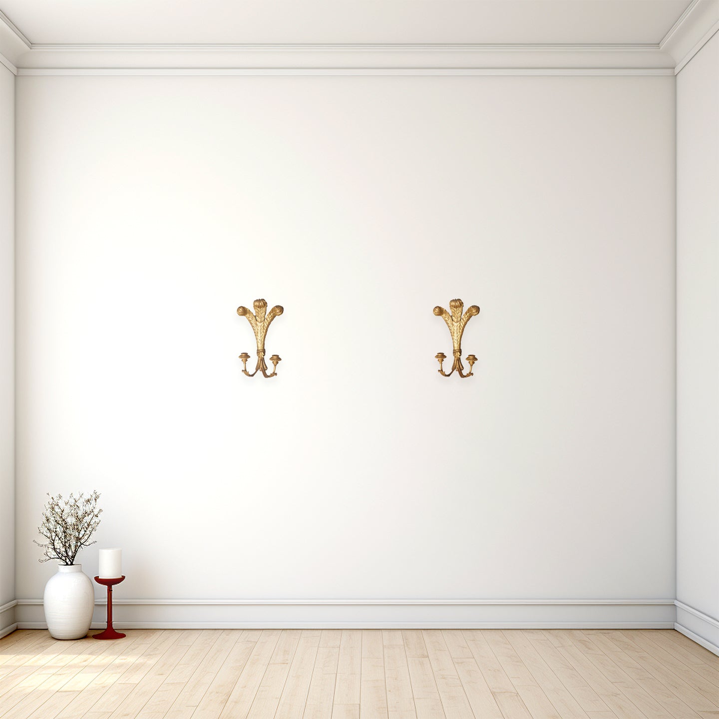 Two-Candle Giltwood Wall Sconces for European style interiors
