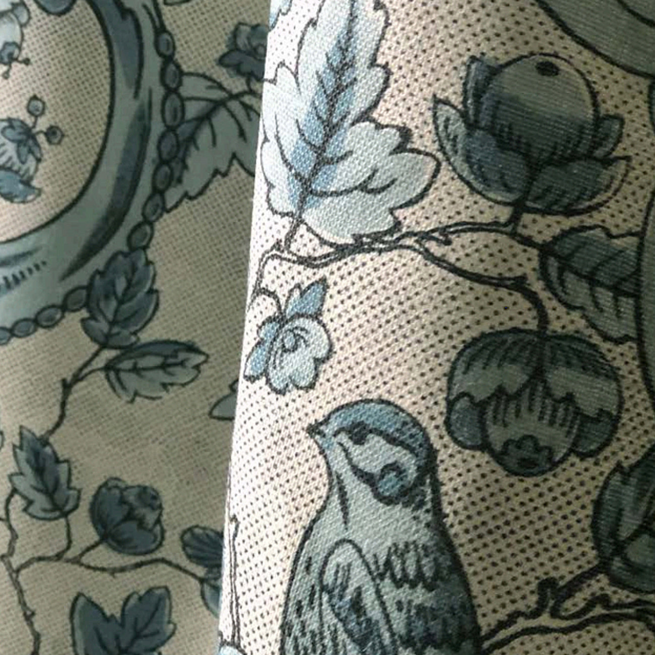 Pair of Large 16 x 24 Linen Pillow Cushions - Oiseaux and Feuillage Pattern - Designed and Made in Paris by Antoinette Poisson