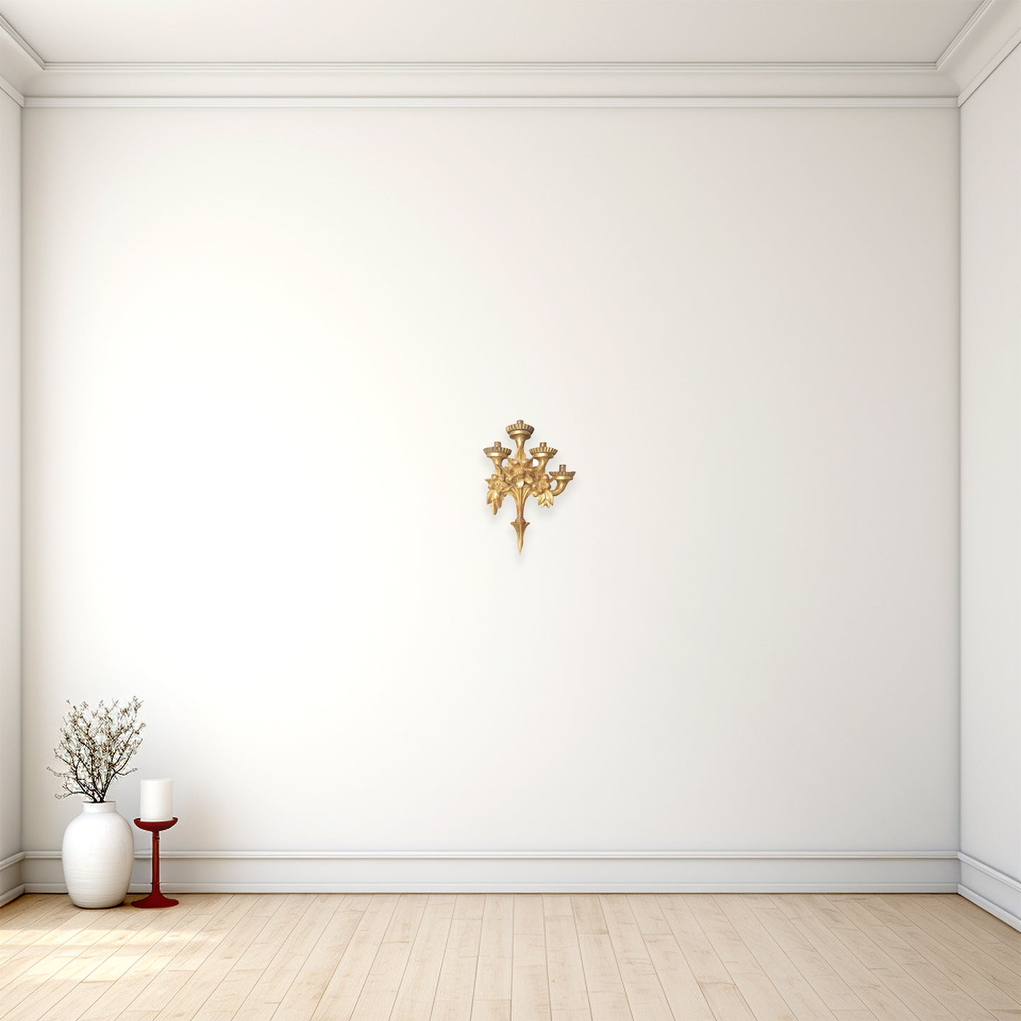 Antique Four-Candle Giltwood Wall Sconce with Bursting Flowers
