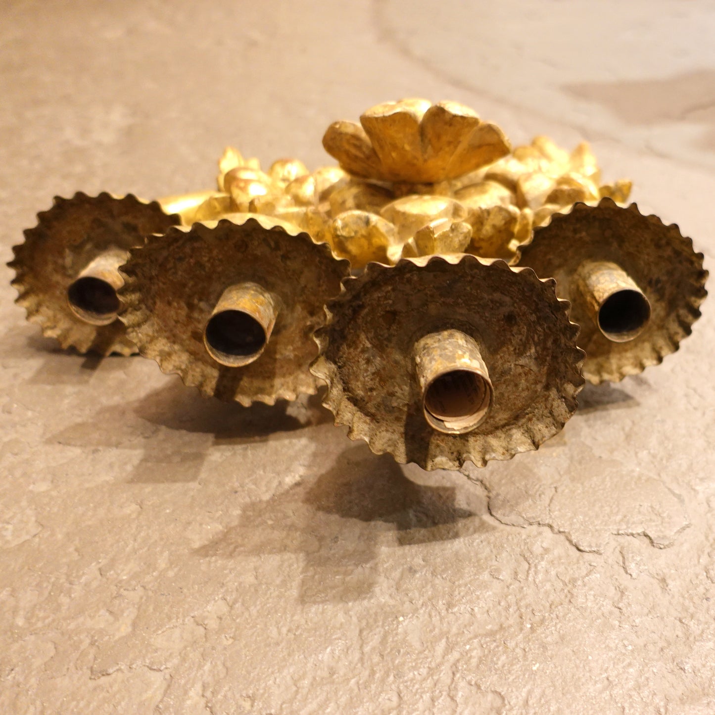 Individual Antique Four-Candle Giltwood Wall Sconce with Bursting Flowers