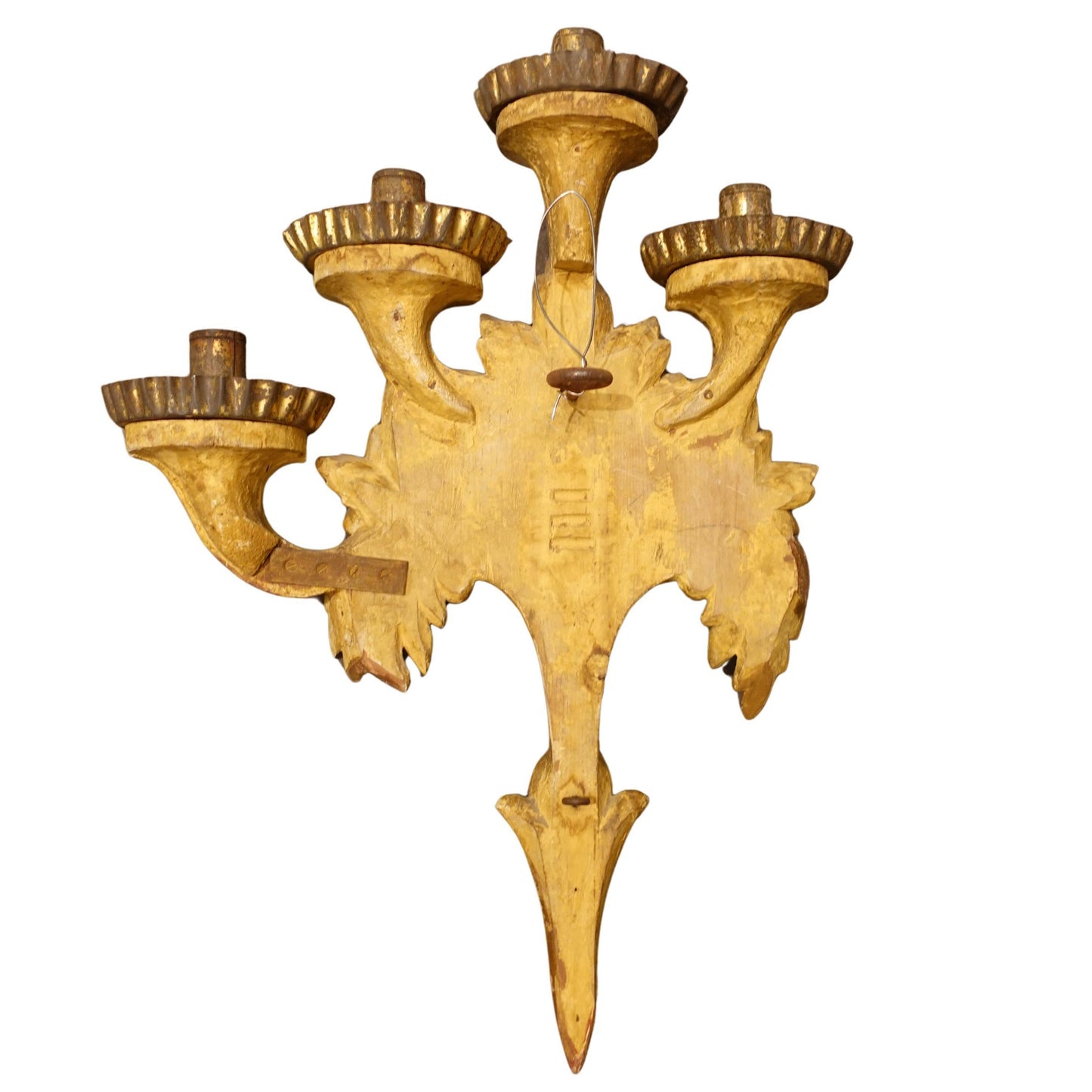 Individual Antique Four-Candle Giltwood Wall Sconce with Bursting Flowers