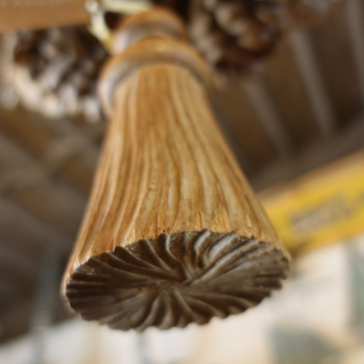 Unique Hand-Carved Custom Swedish Whitewashed Wooden Lodge Chandelier