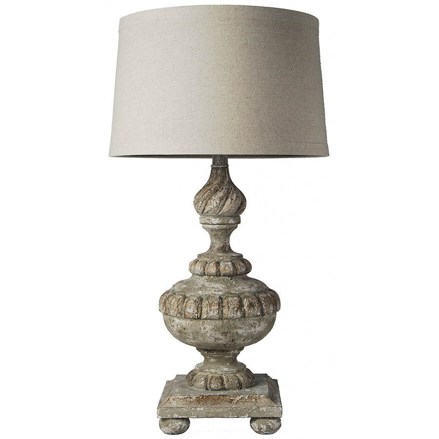 Provence Home - Hand Carved Wood Table Lamp with Distressed Antique Gray/Green/Gold Finish - ZH009-GGG