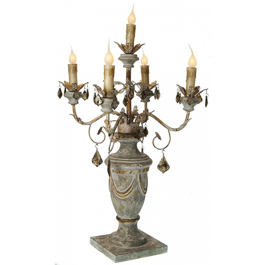 Provence Home - Carved Wood Antique Reproduction Candelabra Lamp with Blue/Gray distressed finish - ZH019 BG
