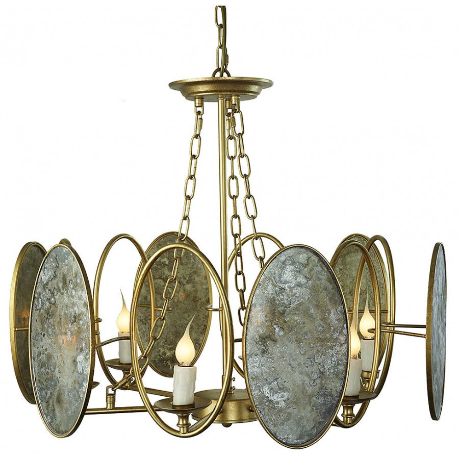 Provence Home - Metal Chandelier with Distressed Mirror Glass Panels - ZH073