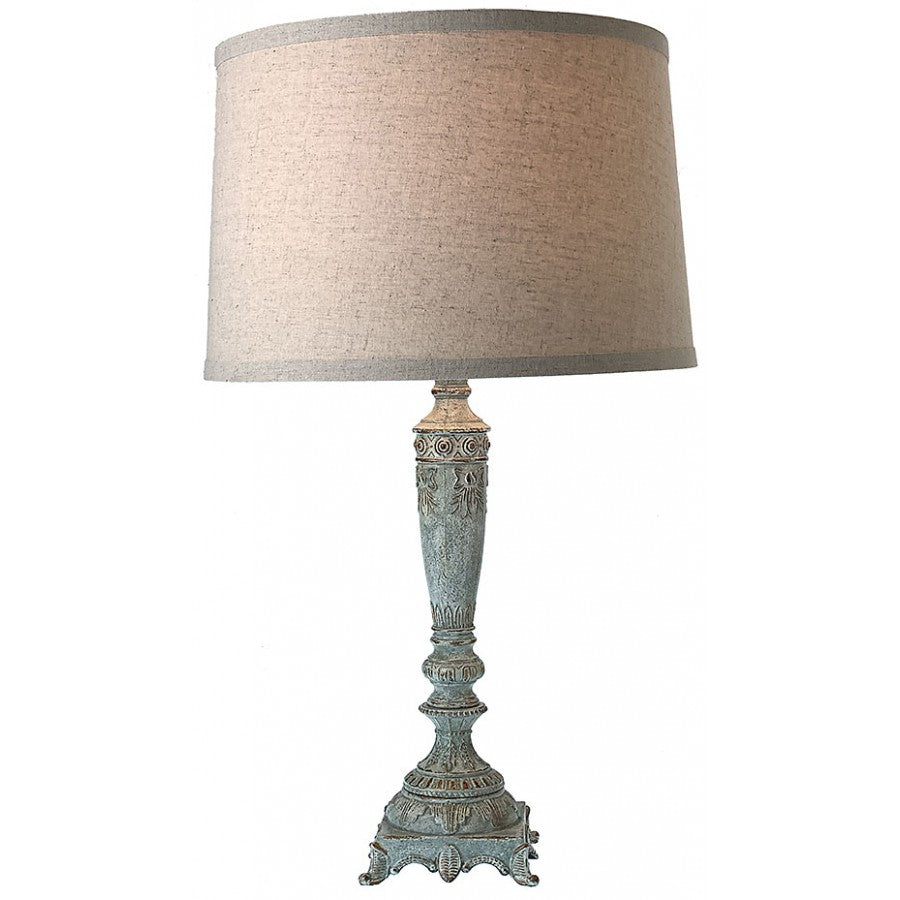 Provence Home - Metal Table Lamp with French Blue Finish and Linen Shade - ZH079
