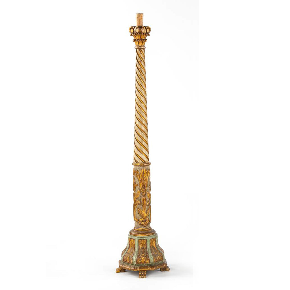 Richly Carved and Polychromed Antique Venetian Floor Lamp