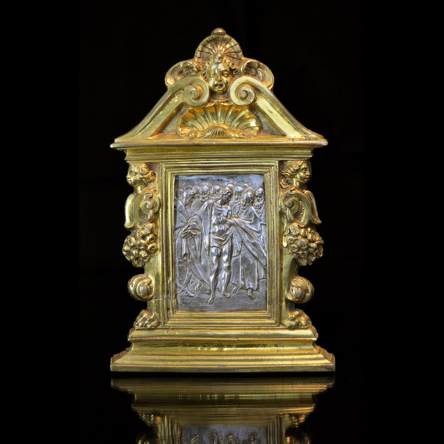 A silver and gilt bronze pax by Antonio Gentili of Doubting Thomas