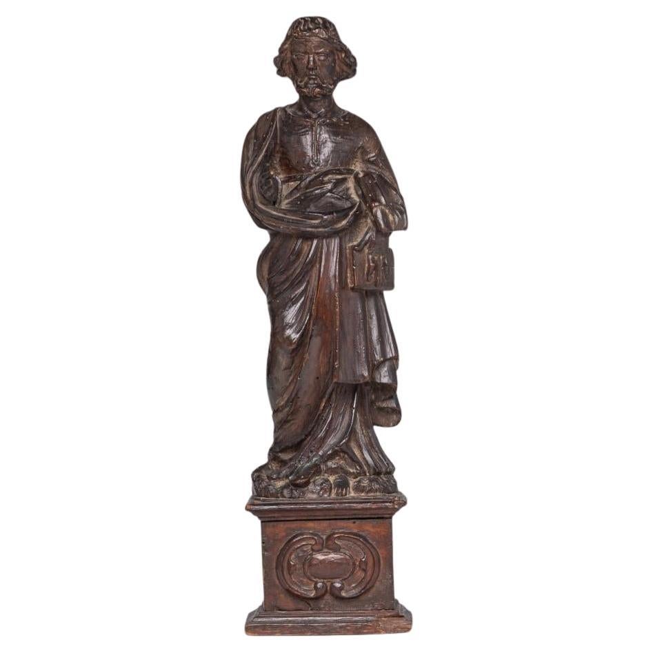 18th century Walnut Figural Statue of Saint Peter on a Plinth