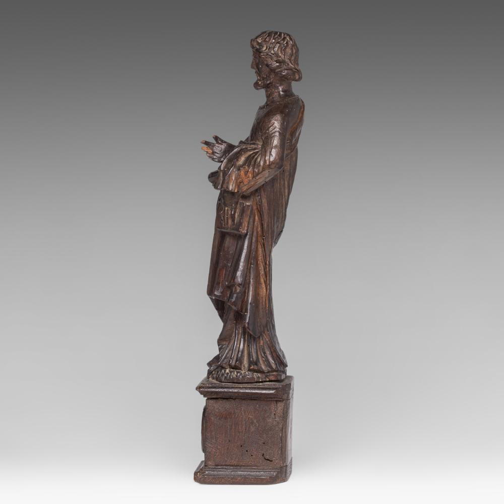 18th century Walnut Figural Statue of Saint Peter on a Plinth