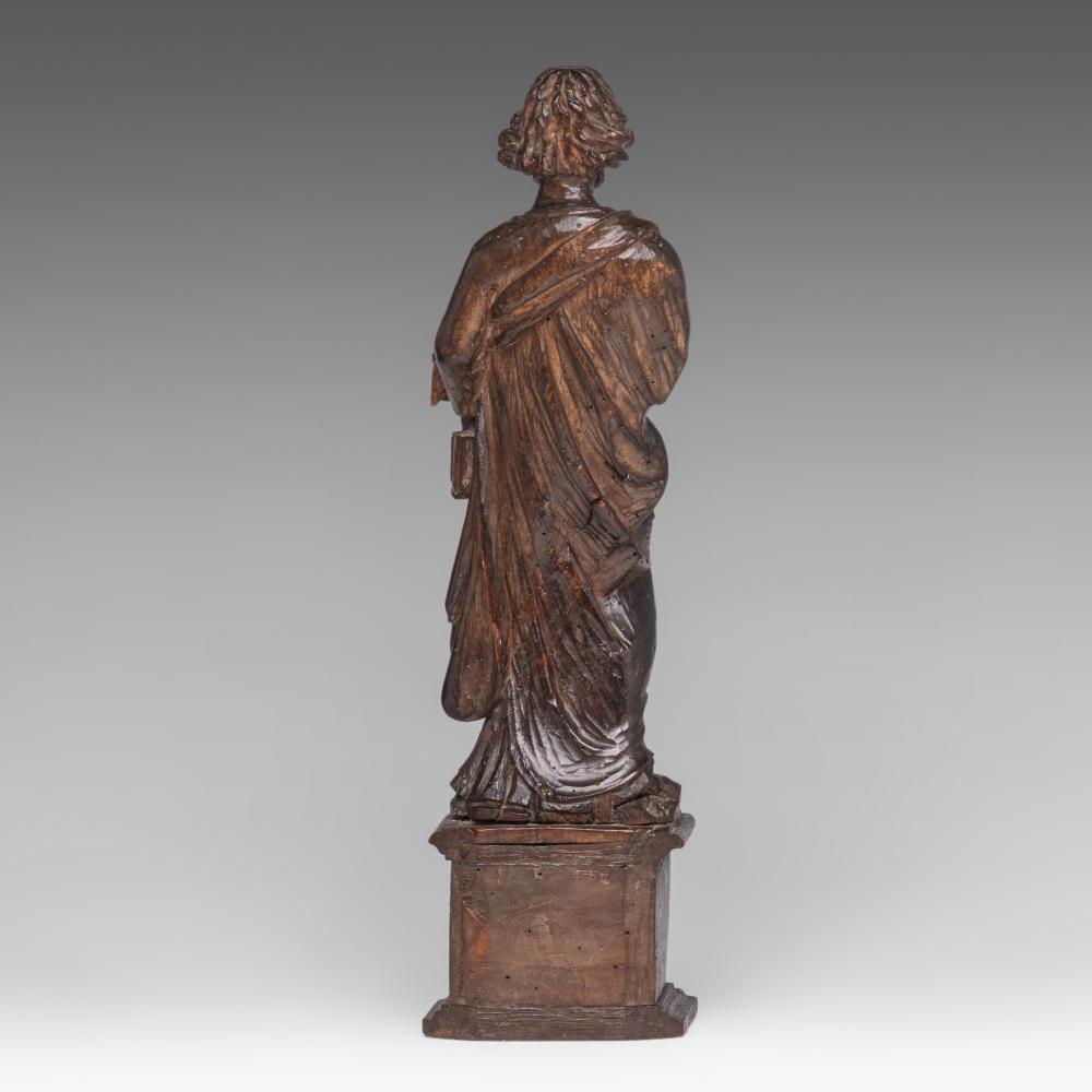 18th century Walnut Figural Statue of Saint Peter on a Plinth