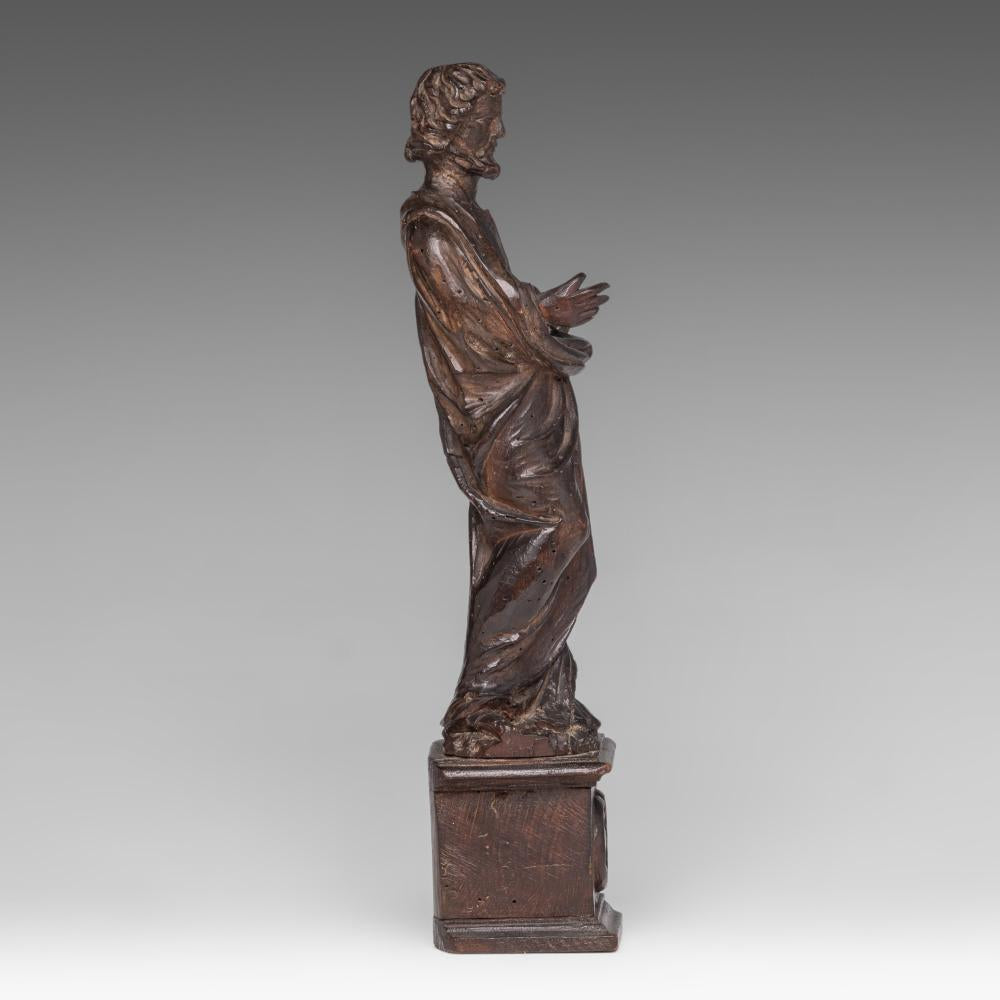 18th century Walnut Figural Statue of Saint Peter on a Plinth