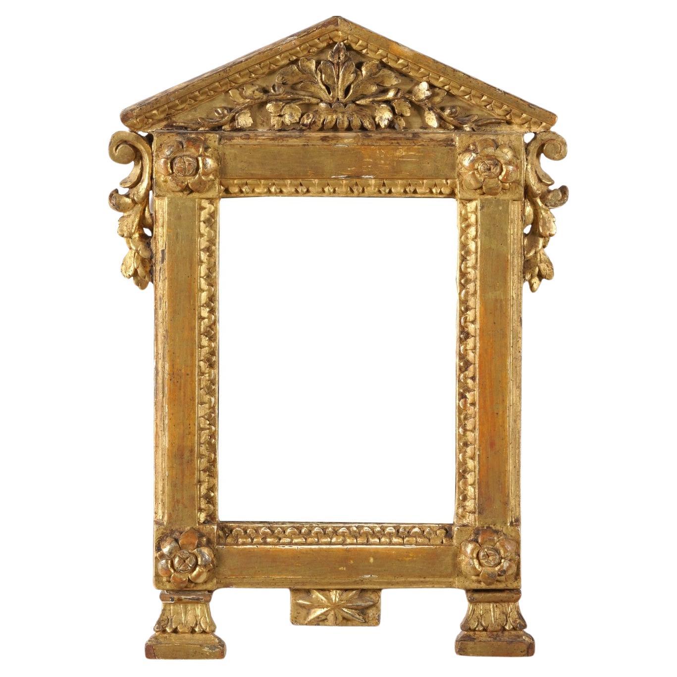 Antique Italian 18th century Giltwood Frame with a triangular pediment