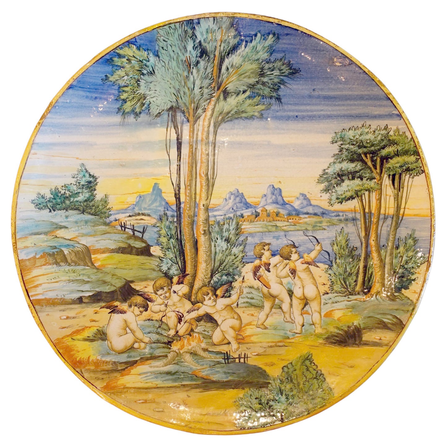 19th century Large Maiolica Cantagalli family workshop
Tin-Glazed Wall Plate with Frolicking Cherubim