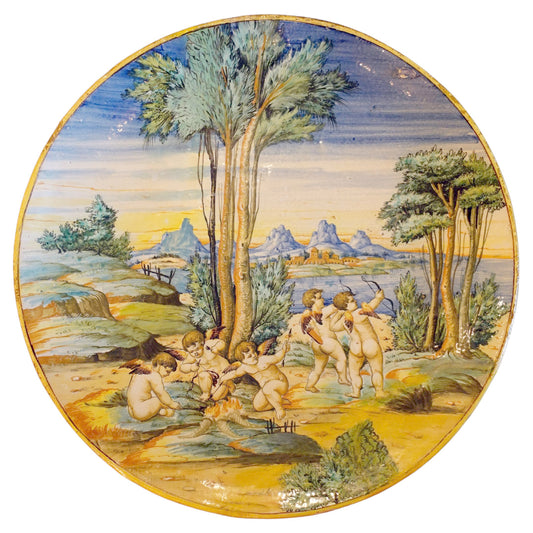 19th century Large Maiolica Cantagalli family workshop
Tin-Glazed Wall Plate with Frolicking Cherubim