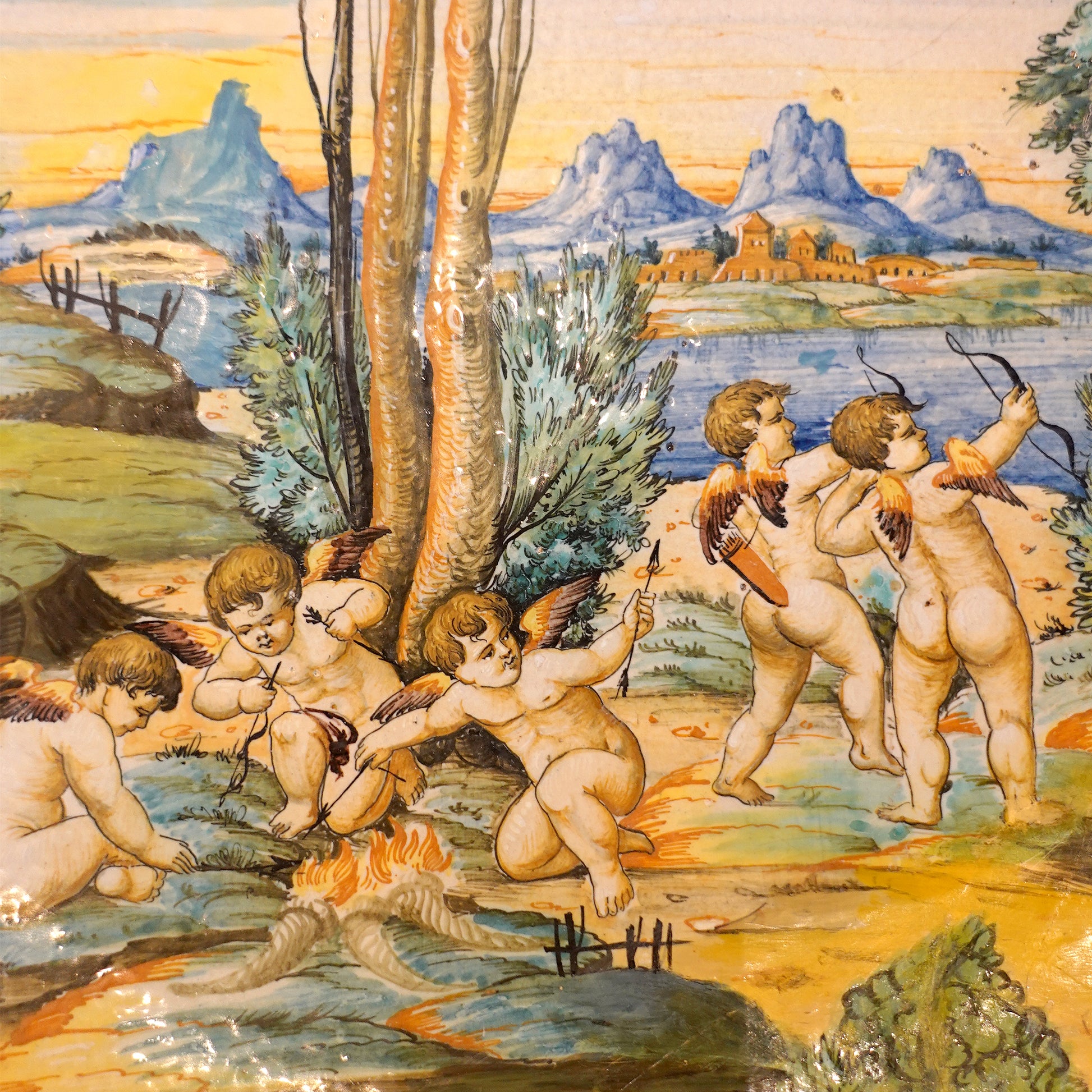 19th century Large Maiolica Cantagalli family workshop
Tin-Glazed Wall Plate with Frolicking Cherubim