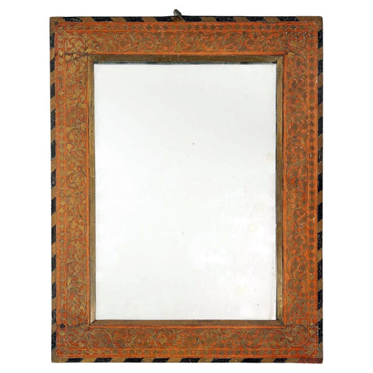 Antique 19th century Inlaid Brass and Wood Framed Mirror